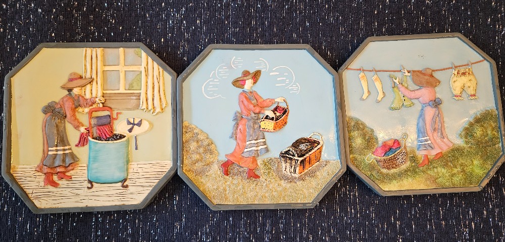 Vintage 3D laundry wall plaques