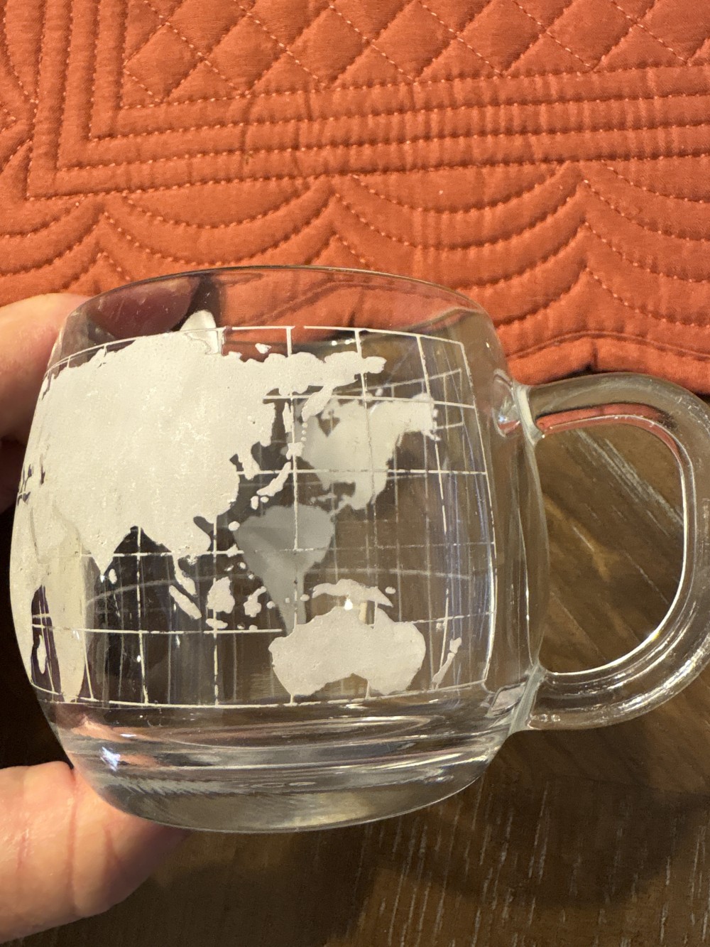 Nestle Etches Globe World Glass Mug VIntage 3 inch diameter