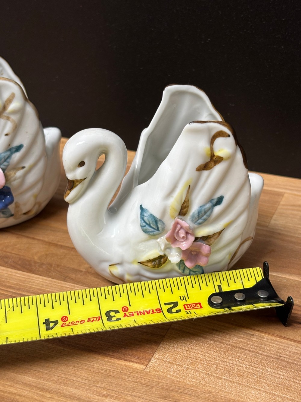 Mini Ceramic Swan Planters 3.5 Inch Cottage Kitsch Decor Set of 2. Vintage Pair