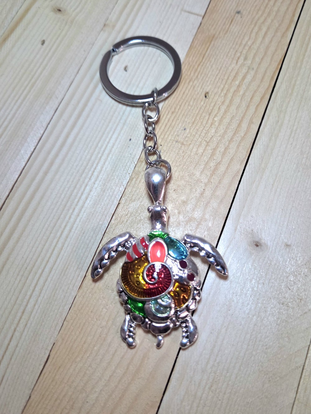 Turtle Keychain Silver with Mosaic Design