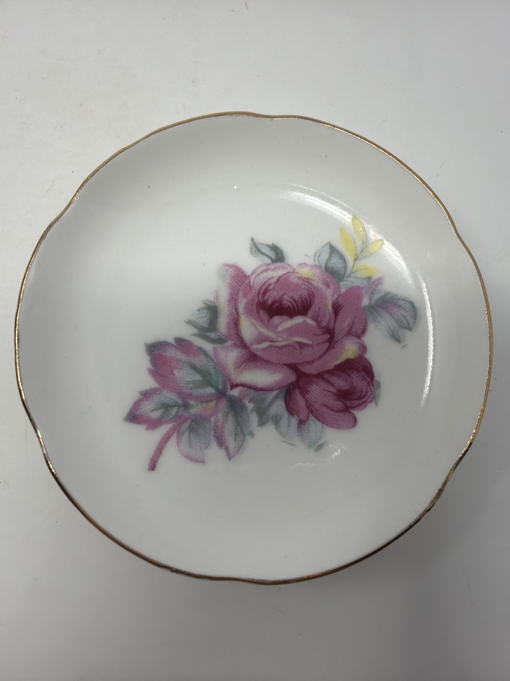 Vtg  Bone China Butter Pat–Pink Rose Bouquet