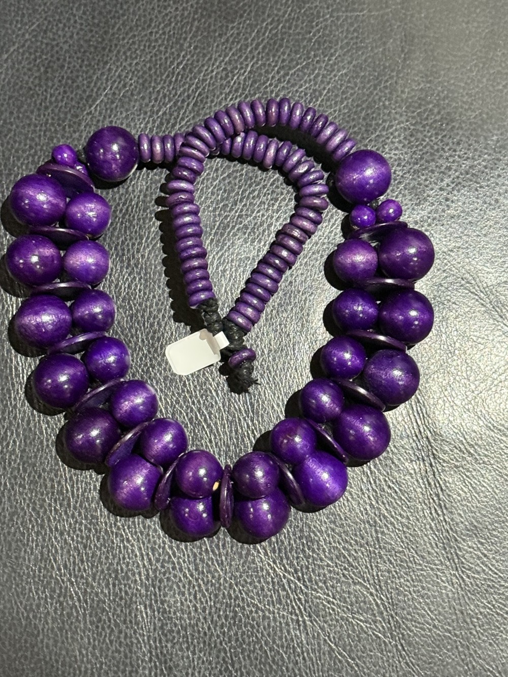 Necklace - Large Beaded Purple Double Layer Wood