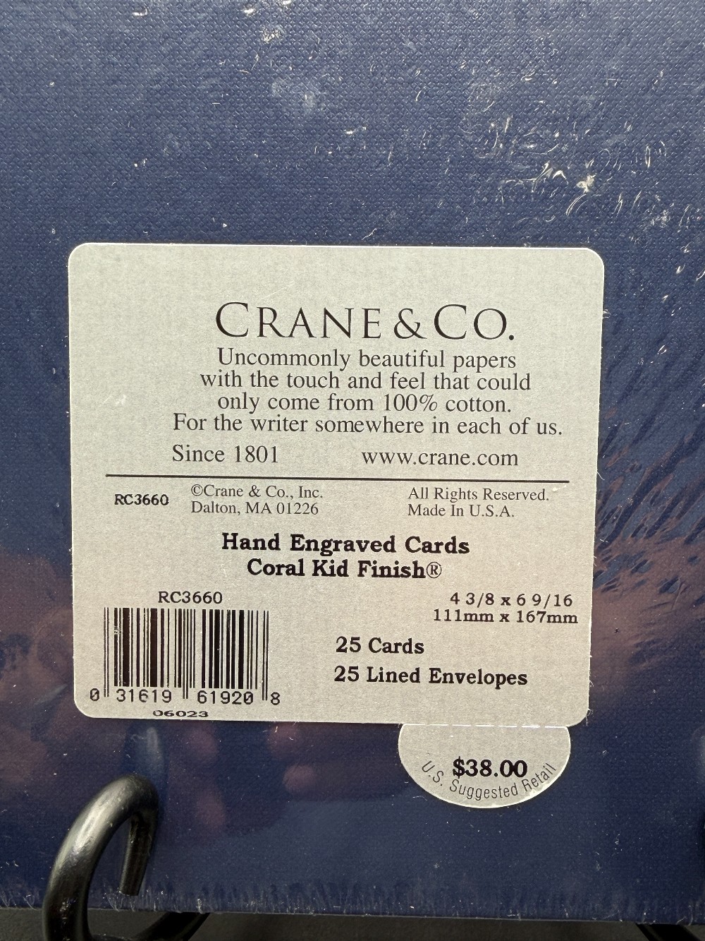 Crane & Co. 25 Hand Engraved Cards and Lined Envelopes