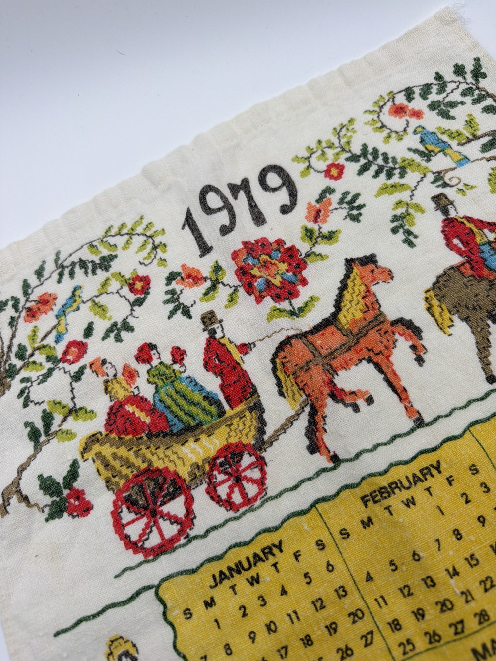 Vintage 1979 Calendar Towel Americana Folk Art