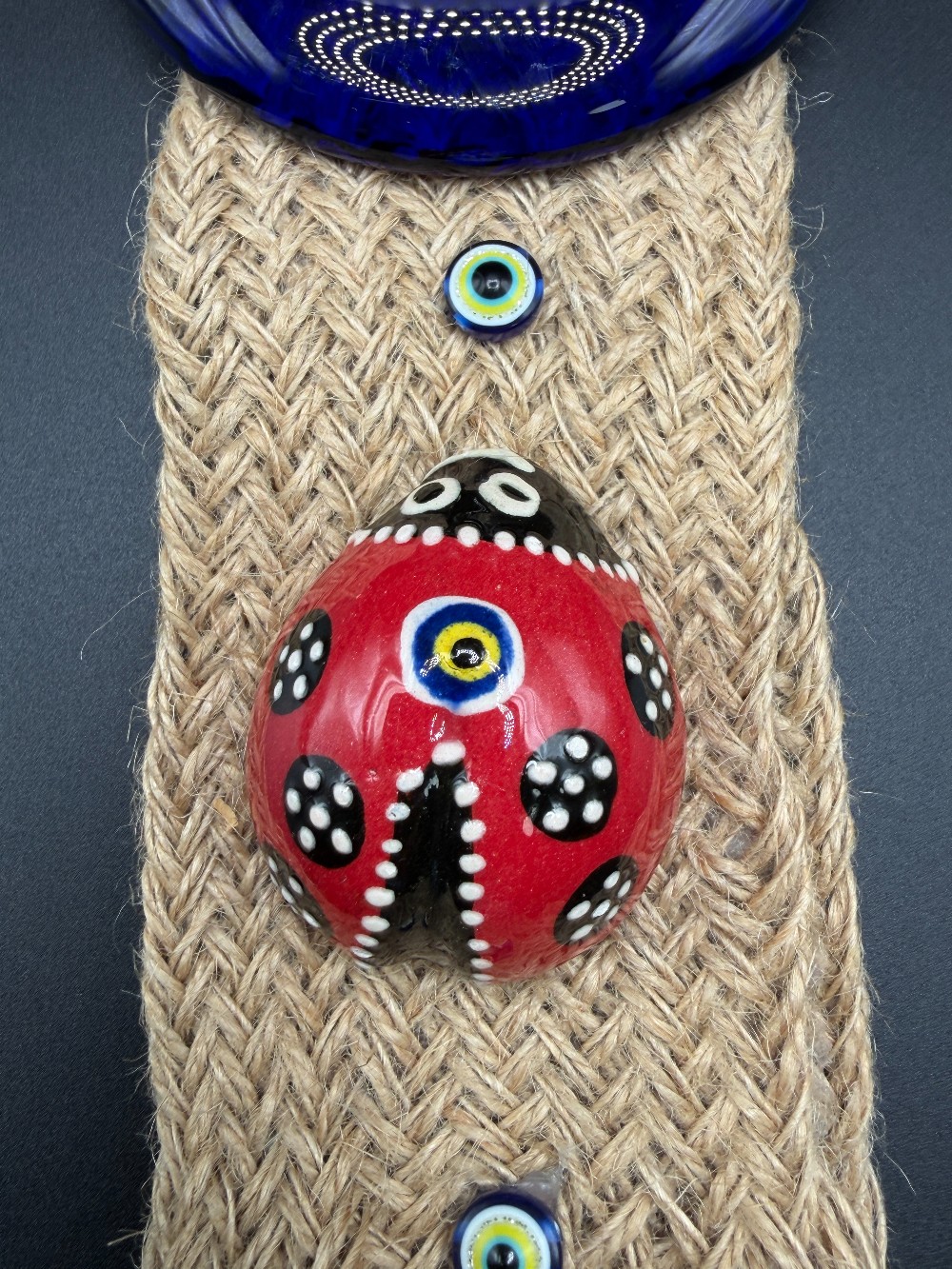 Turkish Evil Eye & Ceramic Hamsa Jute Wall Hanging