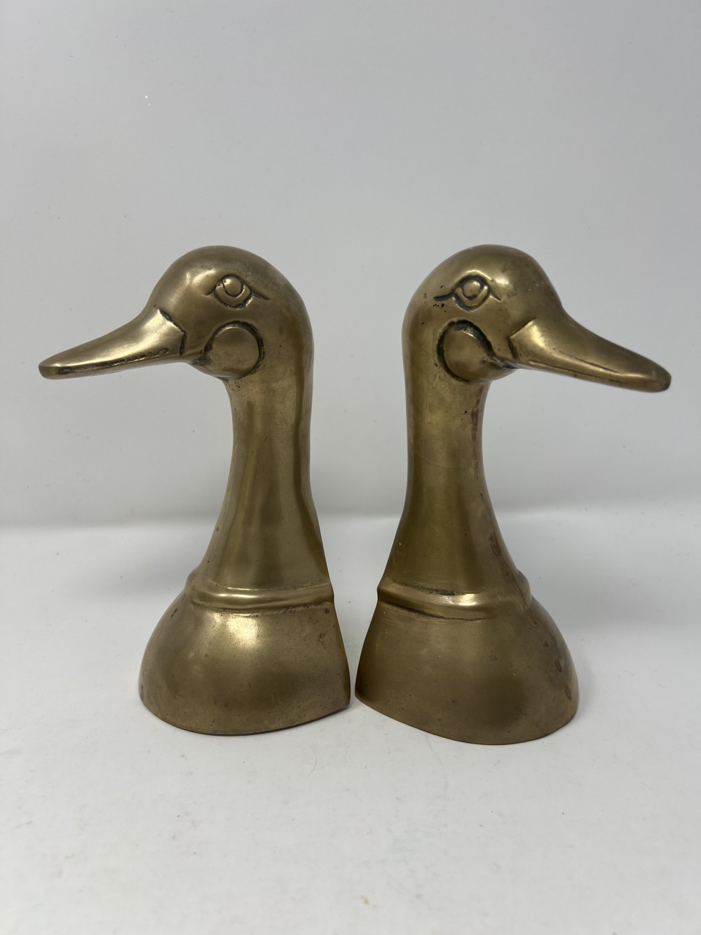 Pair of Vtg Brass Duck Head Bust Bookends 6”