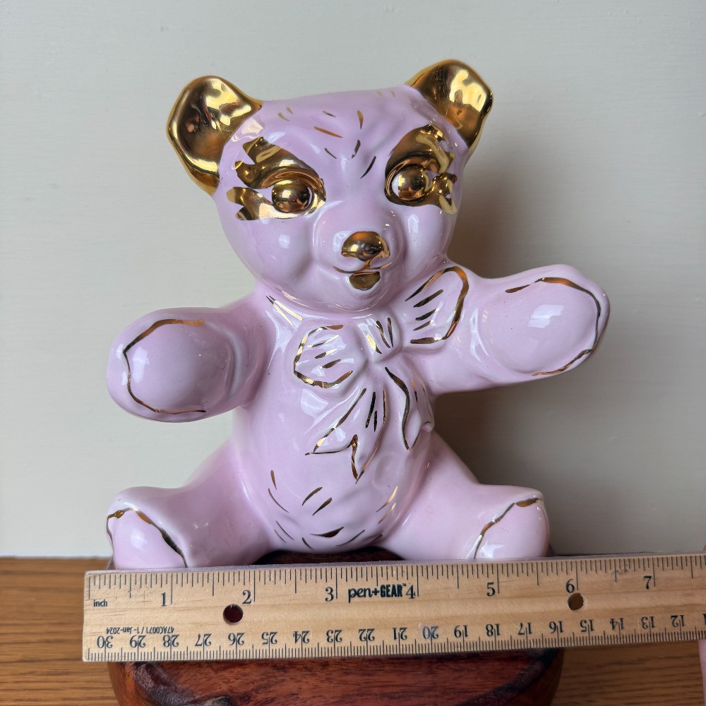 Pearl China Co. Pink & 22Kt Gold Teddy Bear Coin Bank