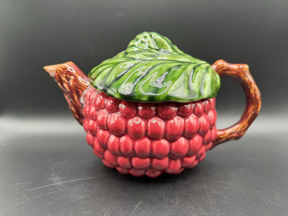 Vintage Jay Willfred Andrea by Sadek Raspberry Teapot - Majolica Ceramic Figural Berry Pot - Made in Portugal