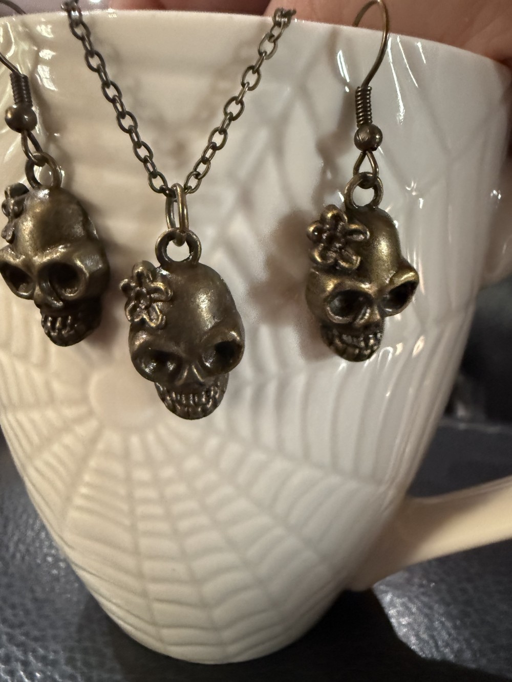 Necklace & Earrings Set Bronze Sugar Skulls