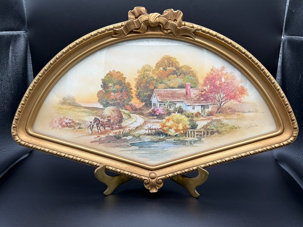 1984 Homco Fan Shaped Frame Cottage Core Print