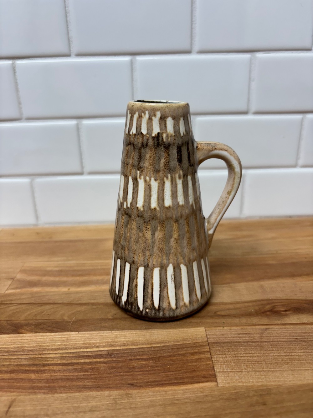 Brown Drip Glaze Pottery Bud Vase Pitcher Mid Century Style