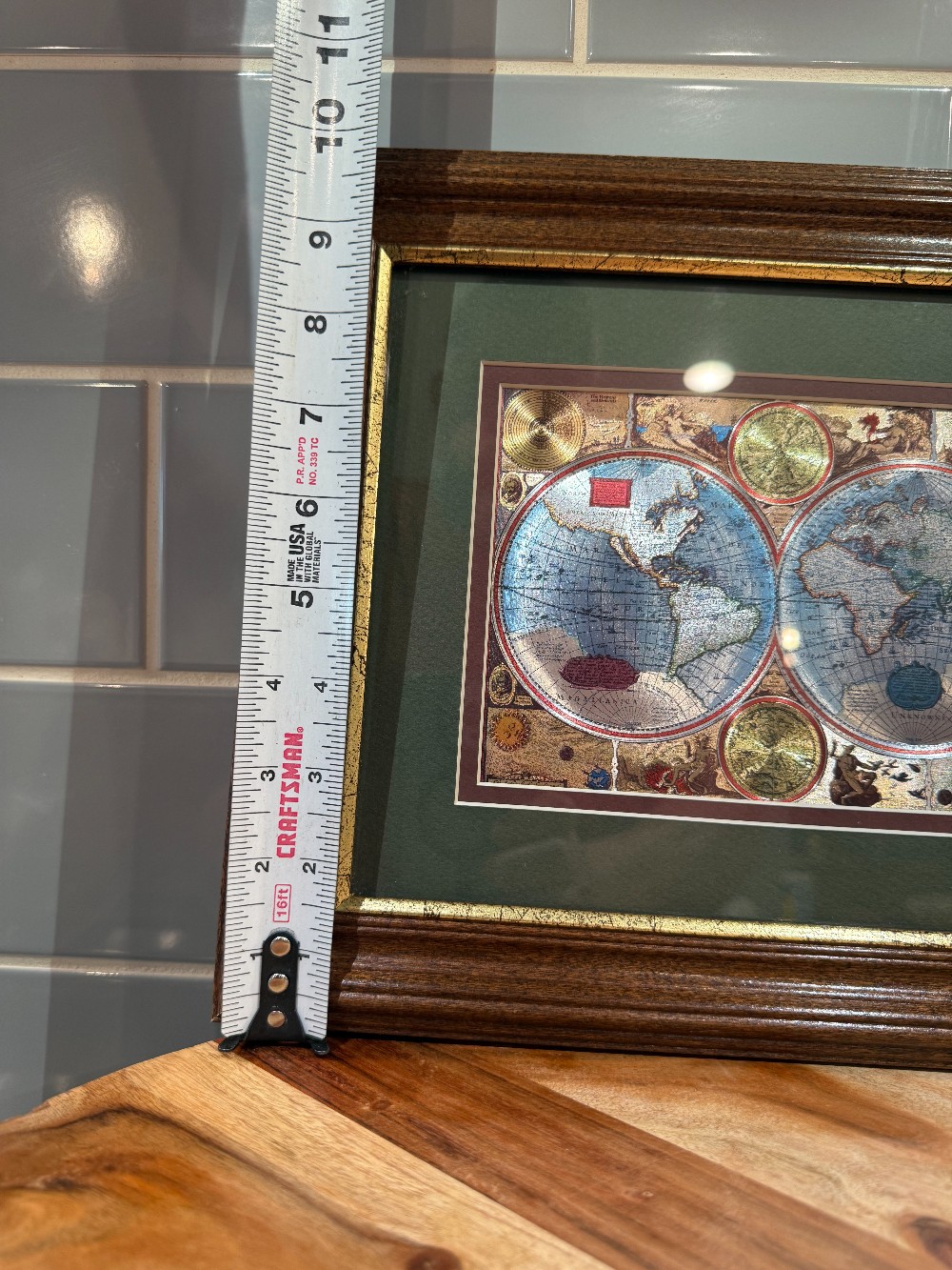 Framed Metallic Old World Map