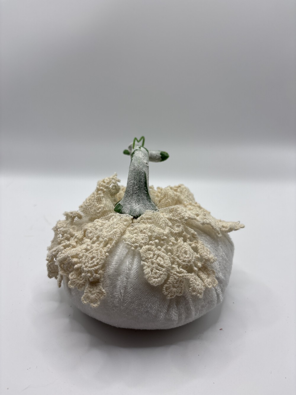 Lace & Chenille Fabric Pumpkin ~5 inch W