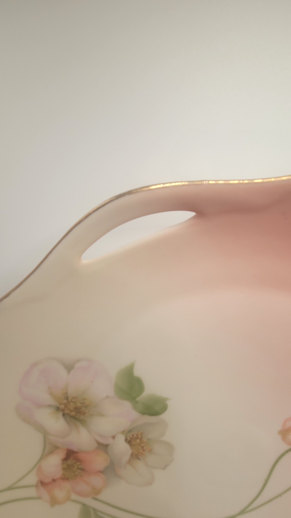 Handled Porcelain Cake Plate - Pink Wild Rose Dogwood Pattern