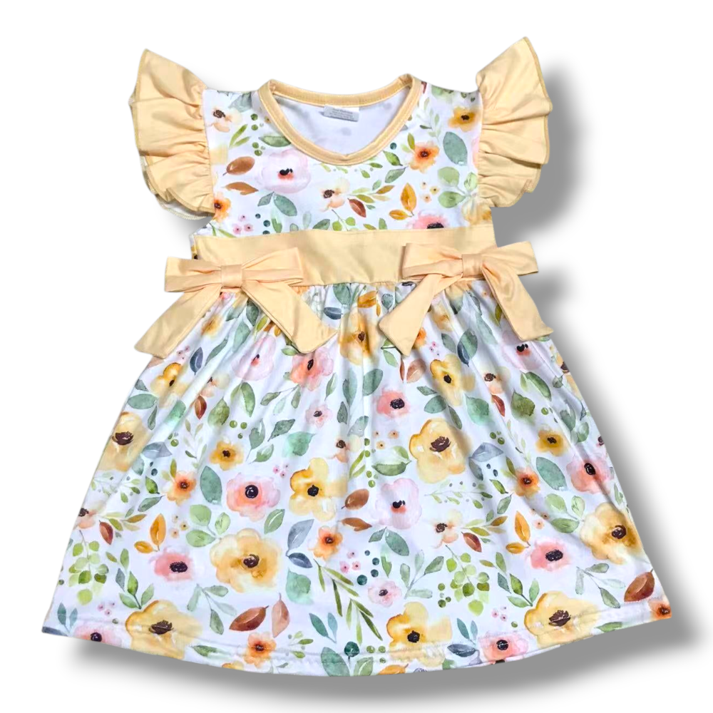 Yellow Floral Bow Dress