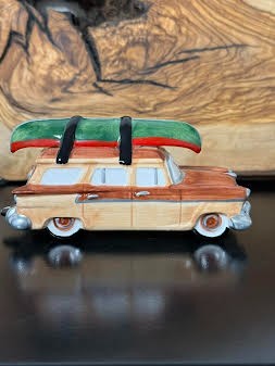 Dept 56 Woody & Camper Station Wagon Blue Camper Christmas Ornaments 2 piece Set