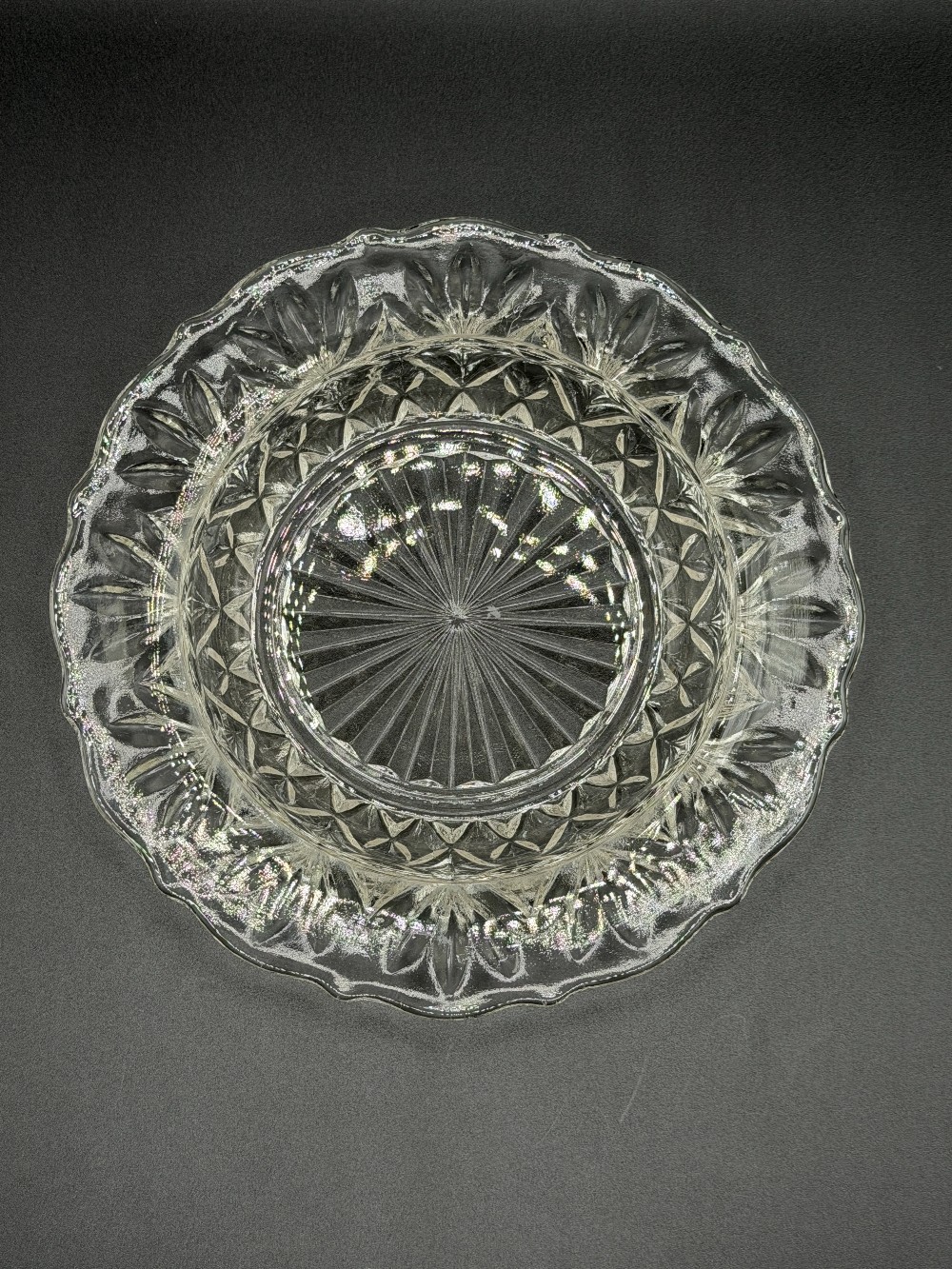Mid-Century Federal Glass Petal Clear Scalloped Flower Bowl