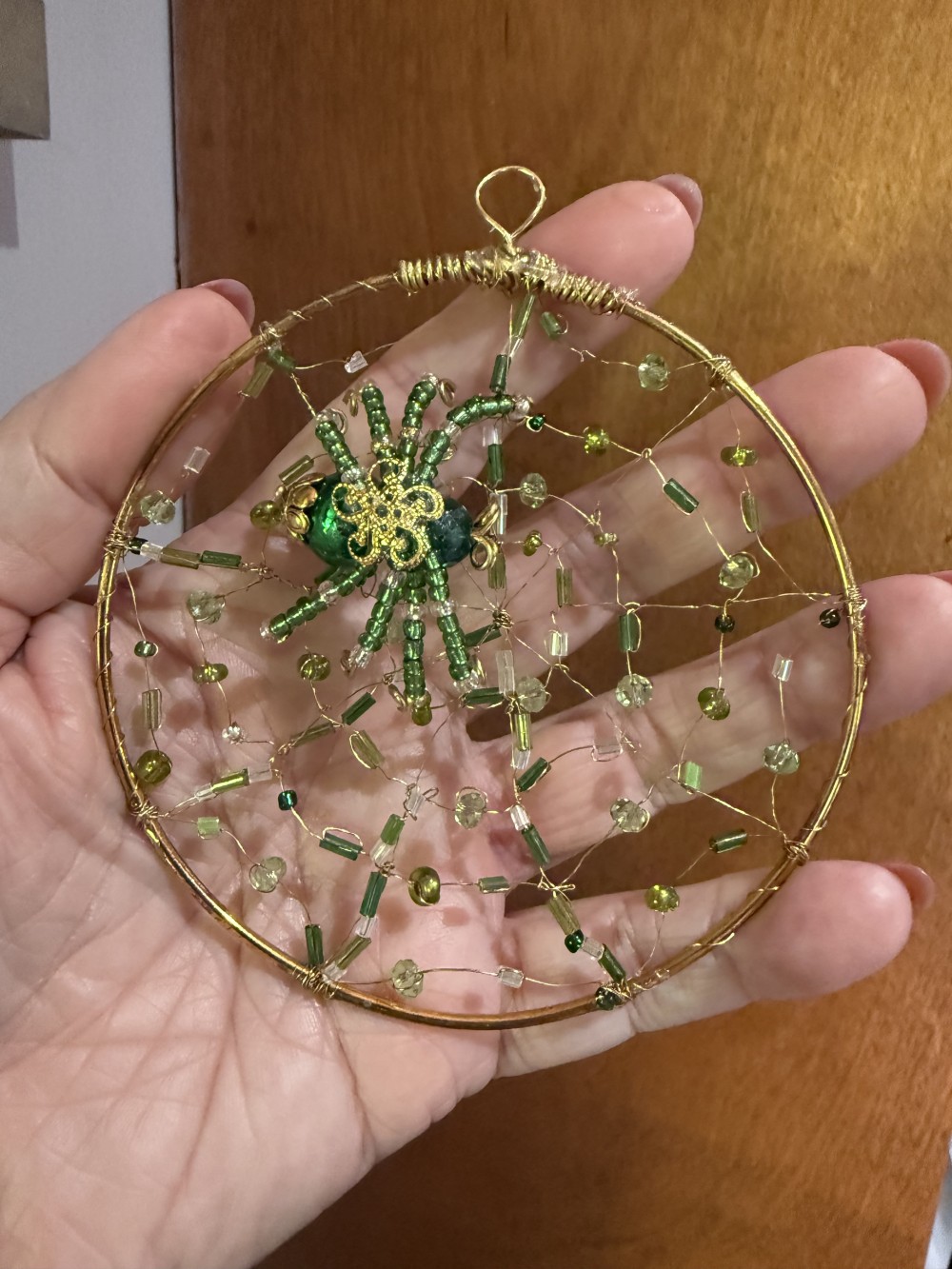 Suncatcher - Spider on Web Green Gold