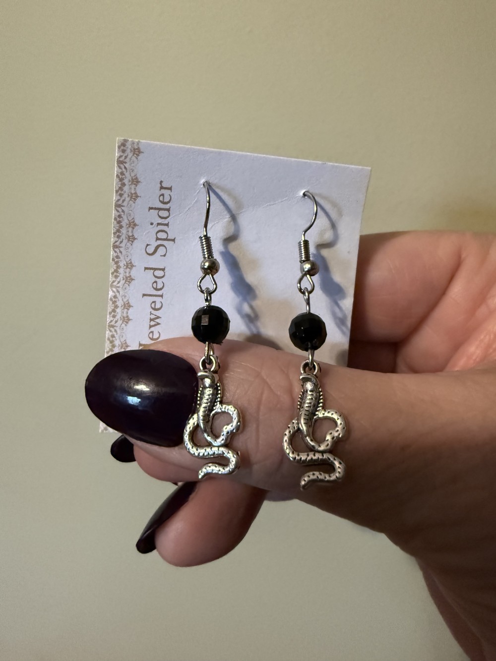 Earrings - Petite Cobra Black Bead Snake, Serpent, Snakes, Serpents