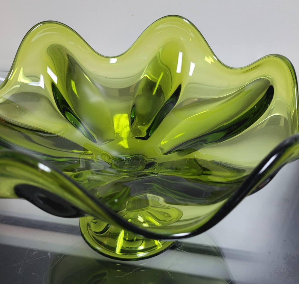 VTG 1964 Viking Glass 1434 Six Finger Compote Avocado