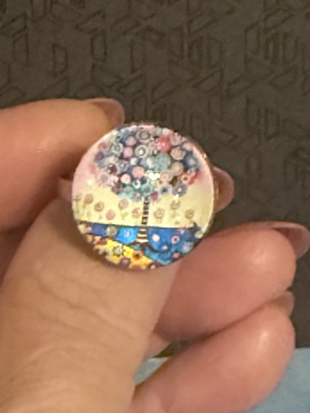 Adjustable Ring - Tree of Life Blue Wheels and Gears