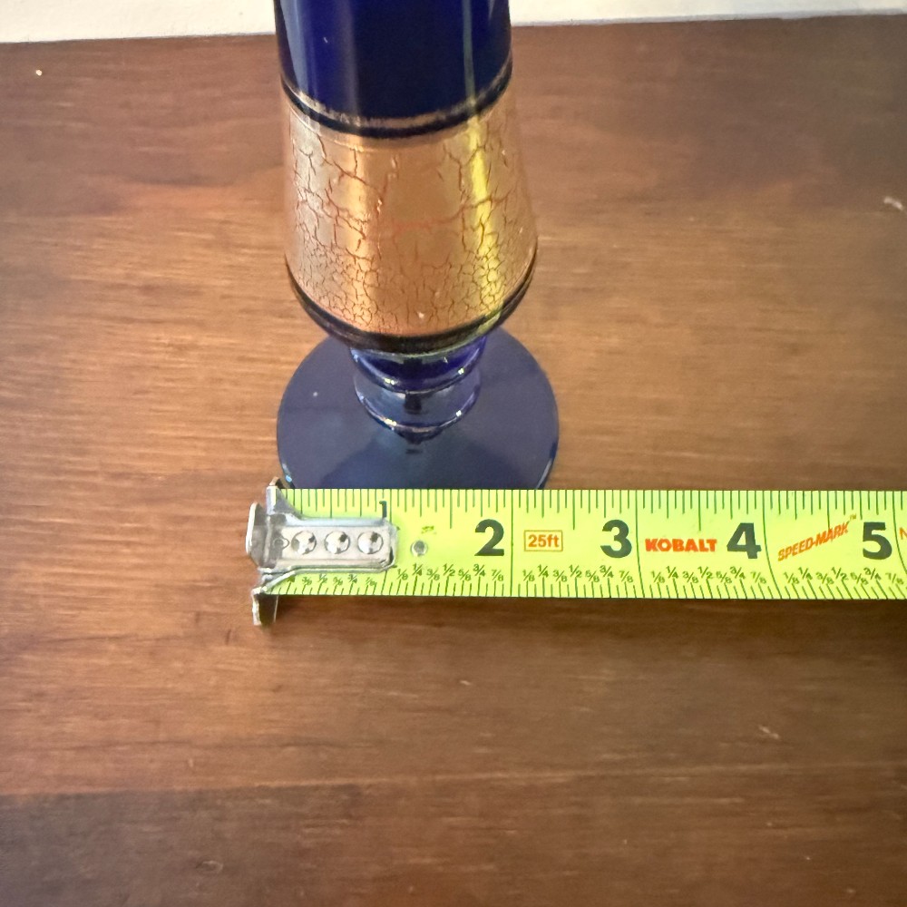 Barth Mann German Cobalt Blue and Crackled Gold Bud Vase, 8
