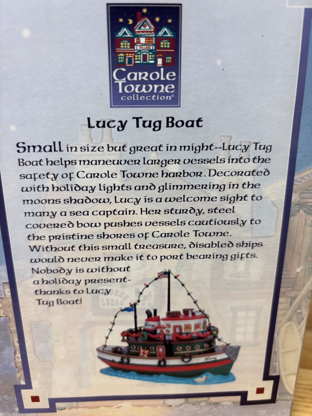 Carole Towne Lucy Tug Boat Lemax Lighted Christmas Village Boat 2006 w/ Box