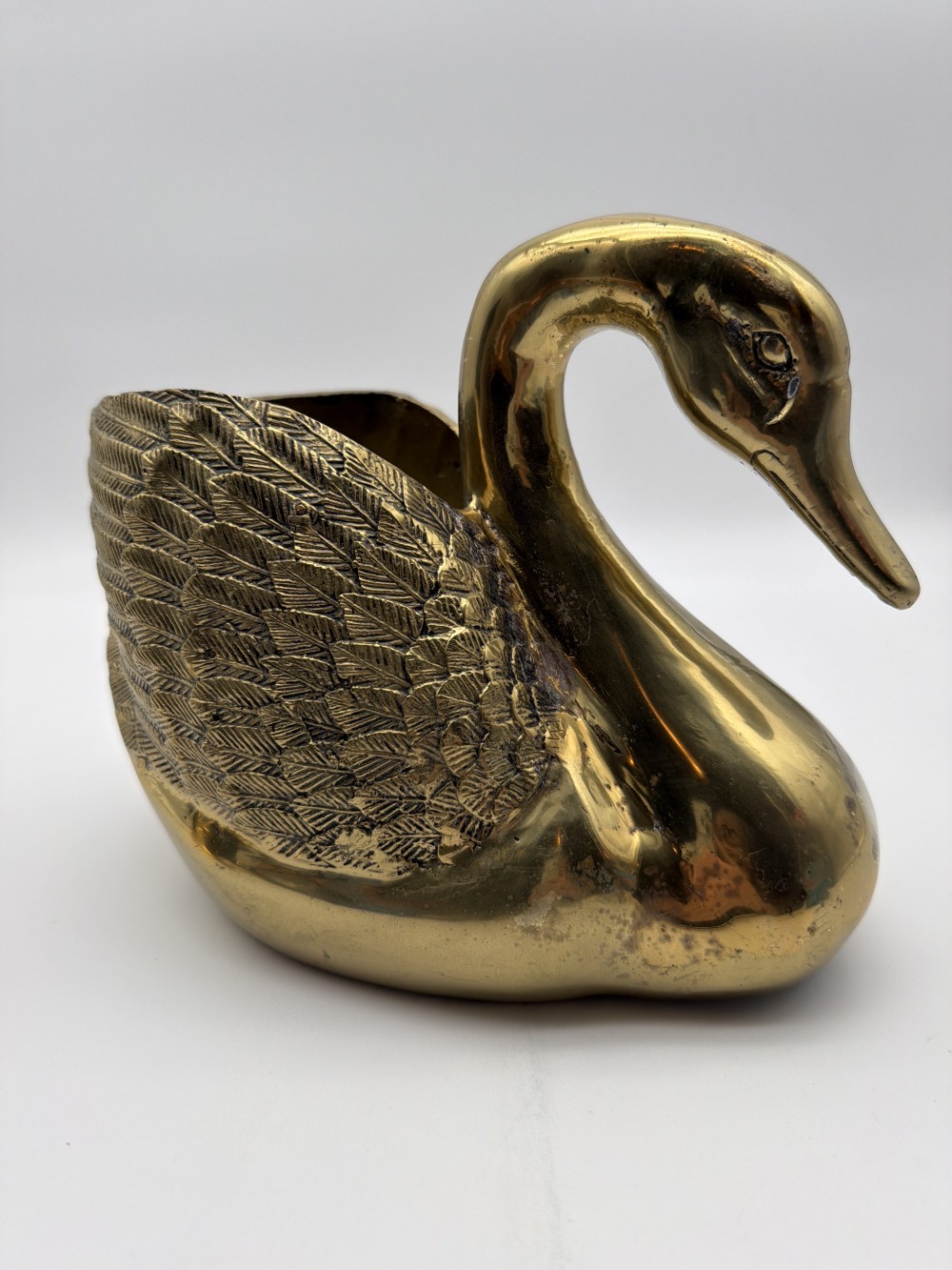 Vintage Cast Brass Swan Planter