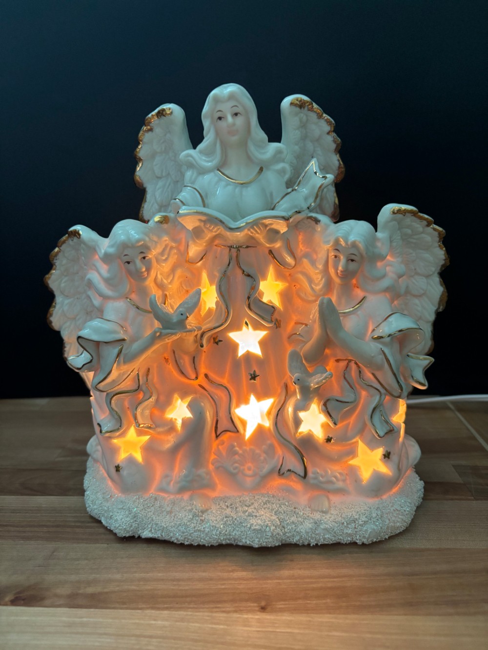 Vintage 3 Angel Christmas Light JCPenney Home Collection Bisque Ceramic