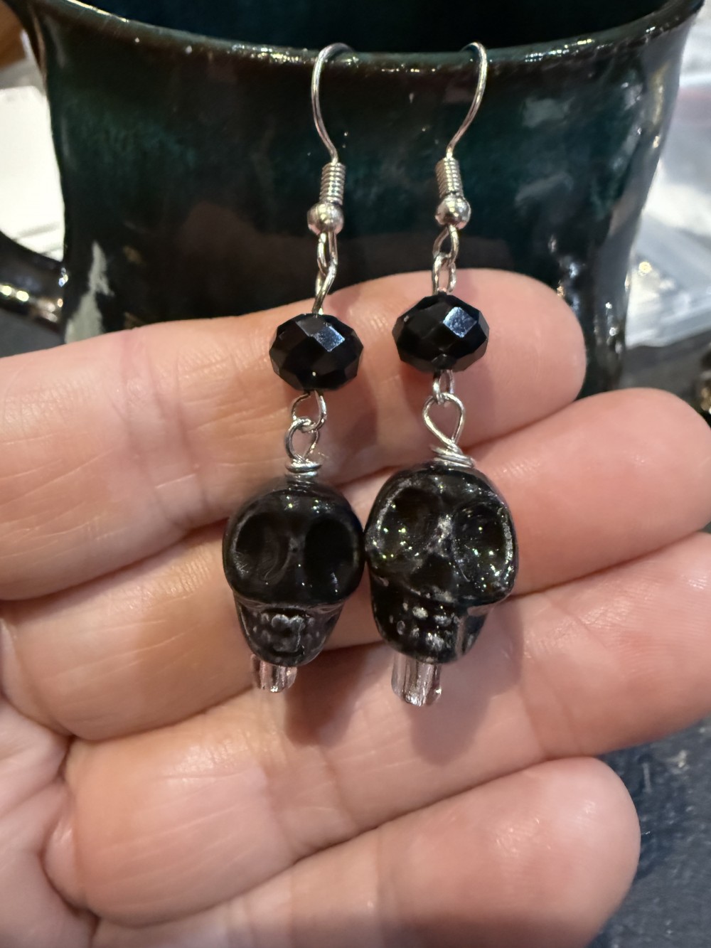 Earrings - Skull Ceramic with Bead