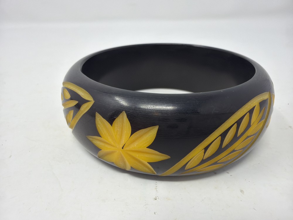 Carved Floral Wood Bangle