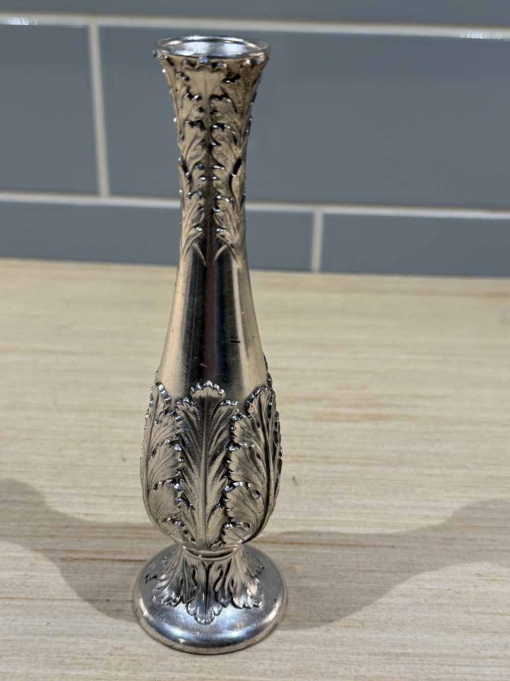 VTG Ornate Silver-Tone Bud Vase — 7”