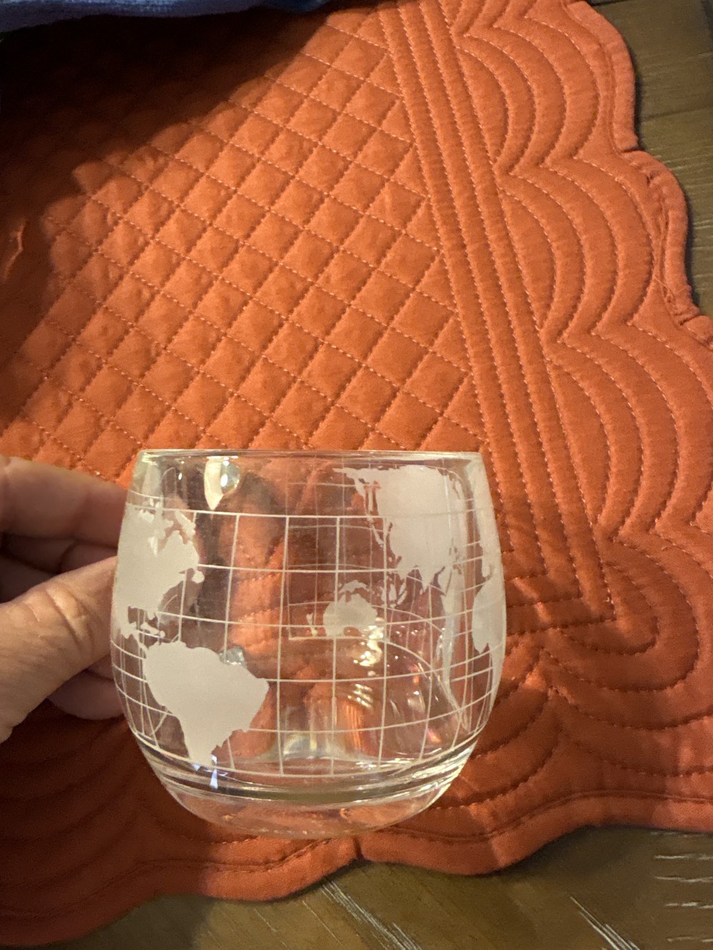 Nestle Etches Globe World Glass Mug VIntage 3 inch diameter