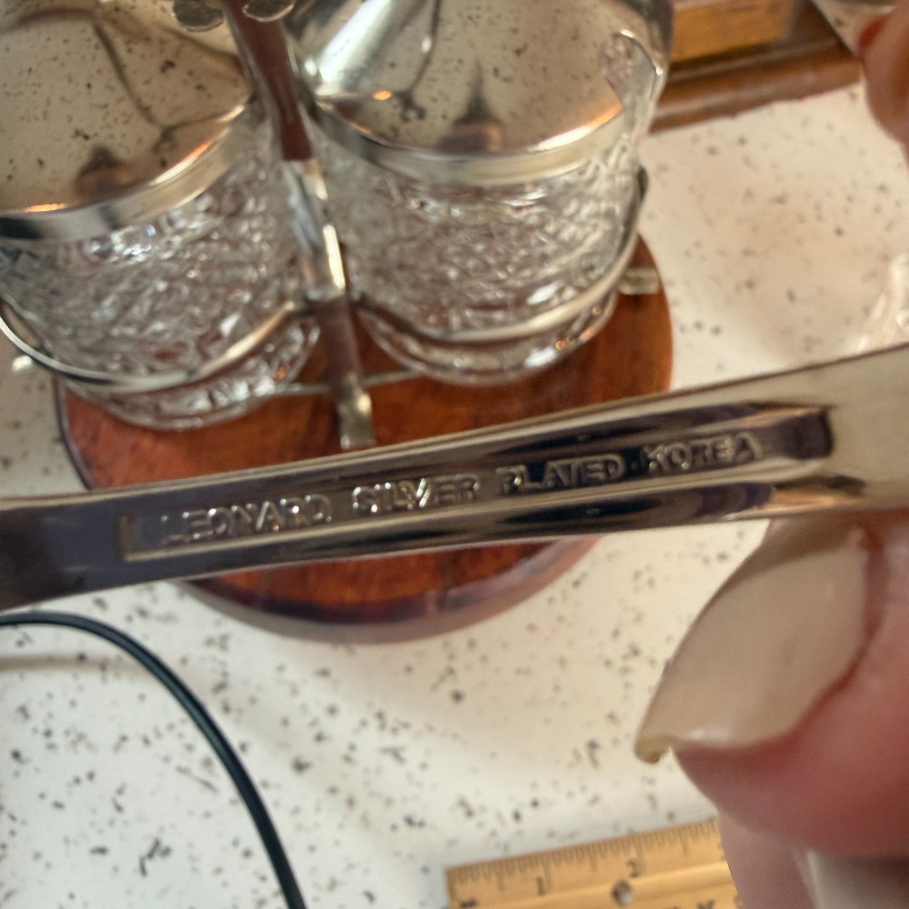 Leonard Silver Plated Condiment Jar Caddy with Spoon, Korea - DANA