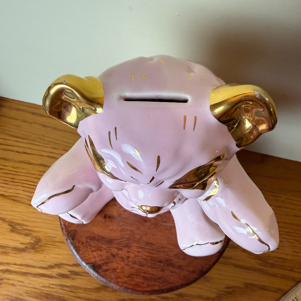 Pearl China Co. Pink & 22Kt Gold Teddy Bear Coin Bank
