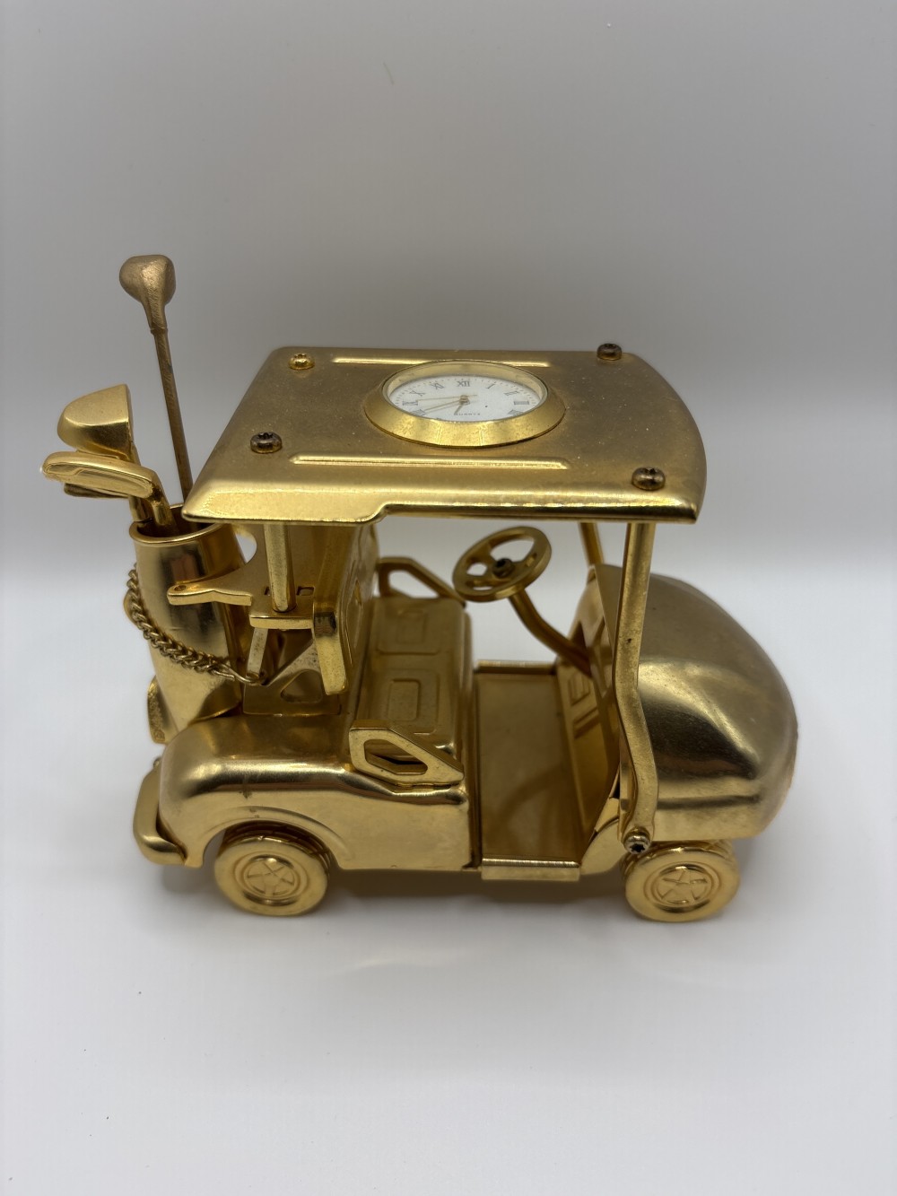 Gold Tone Golf Cart Clock ~5.5” L x 4.5” H x 3” D