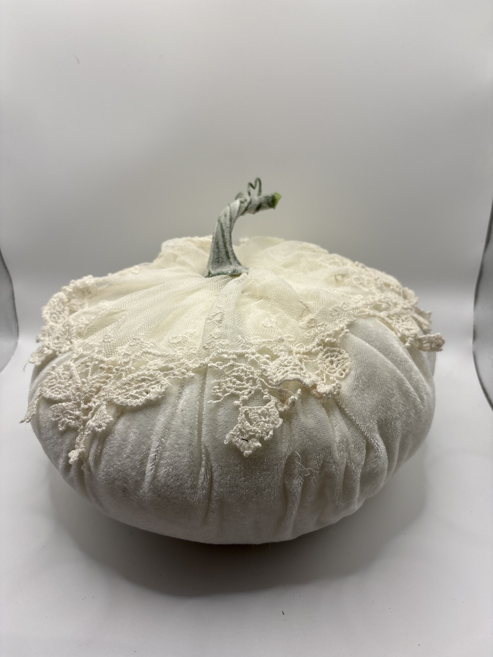 Lace & Chenille Fabric Pumpkin ~10 inch W