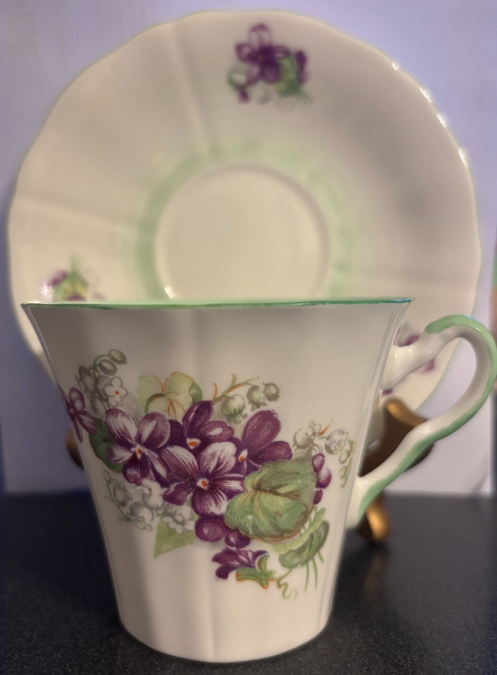 Adderley bone china violet cup and saucer English