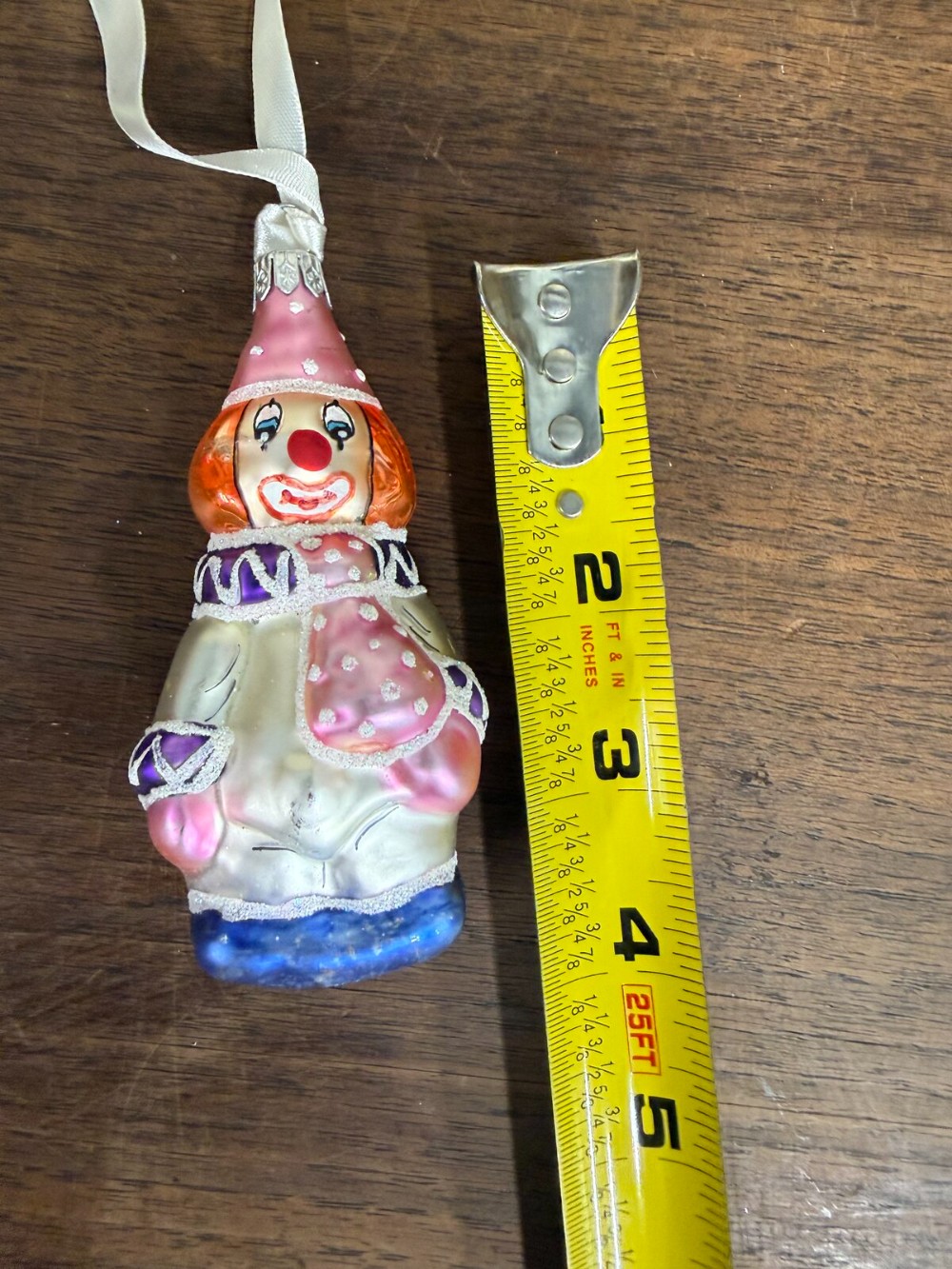 Blown Glass Clown Ornament Pink Hat Silver Body