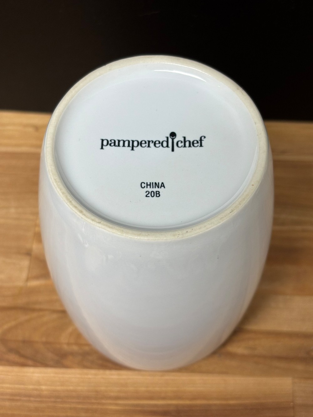 Pampered Chef White Ceramic Utensil Crock Holder PC Logo Cottagecore Kitchen