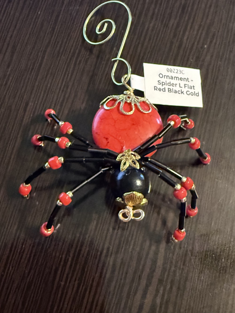 Ornament - Spider L Flat Red Black Gold