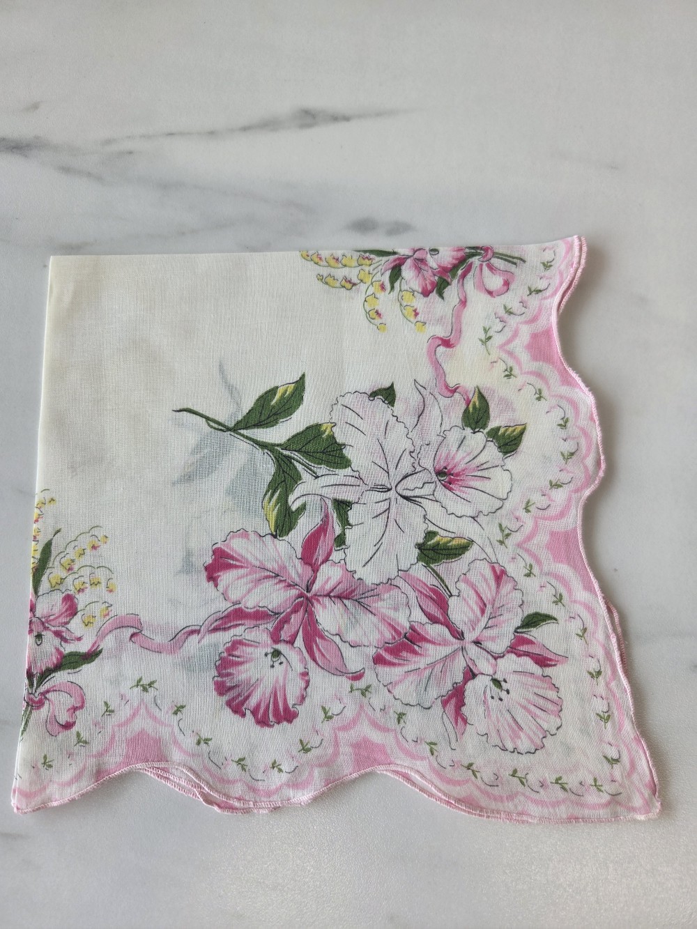 HK-805 large printed pink/white  hankie