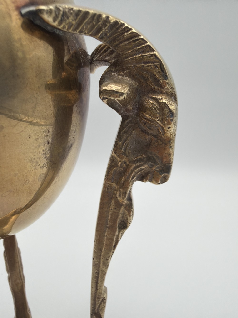 Vintage Brass Ram Tripod Vessel with Copper Cup