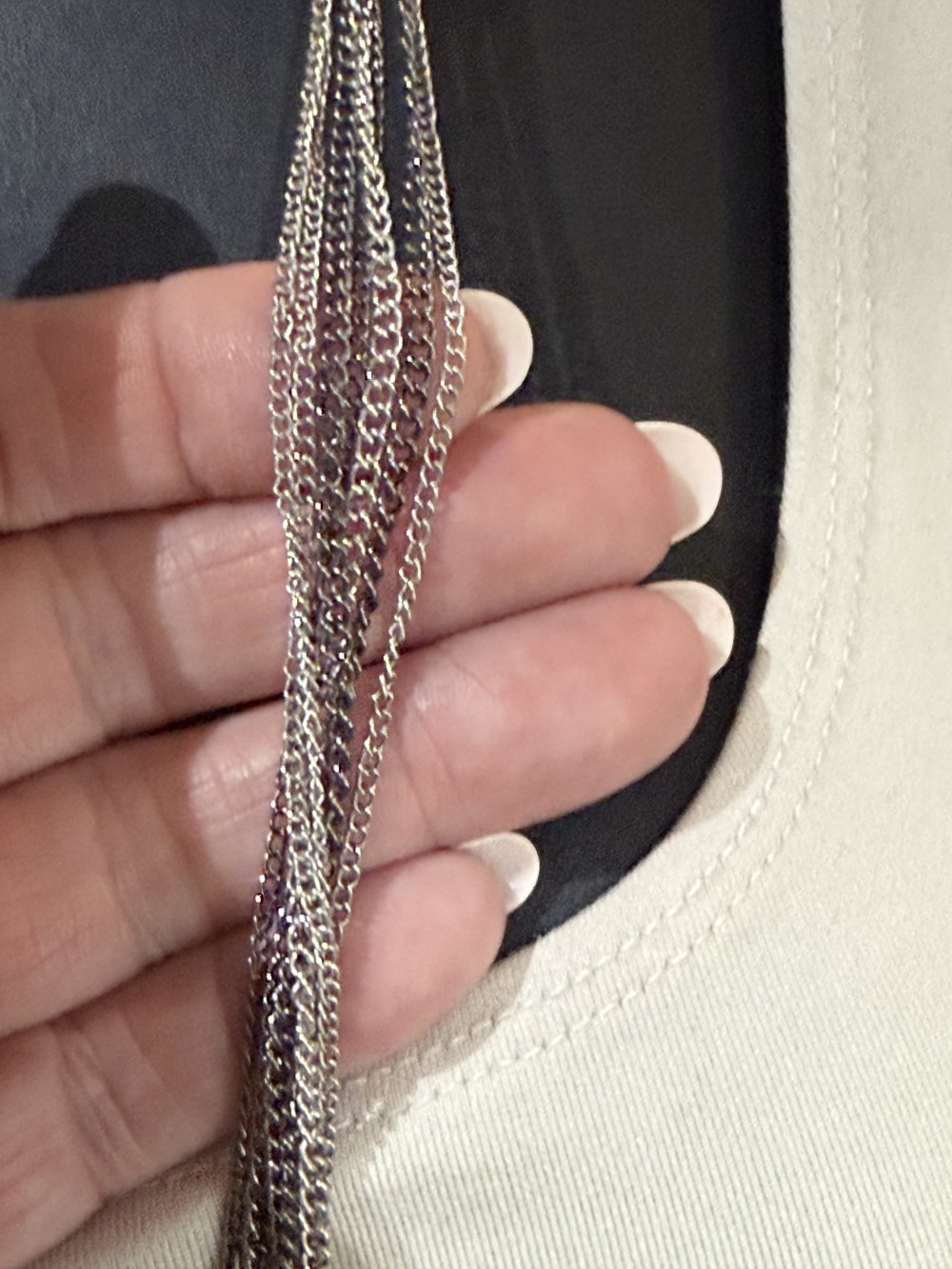 Long Necklace Black & Faceted Grey Beads Chain