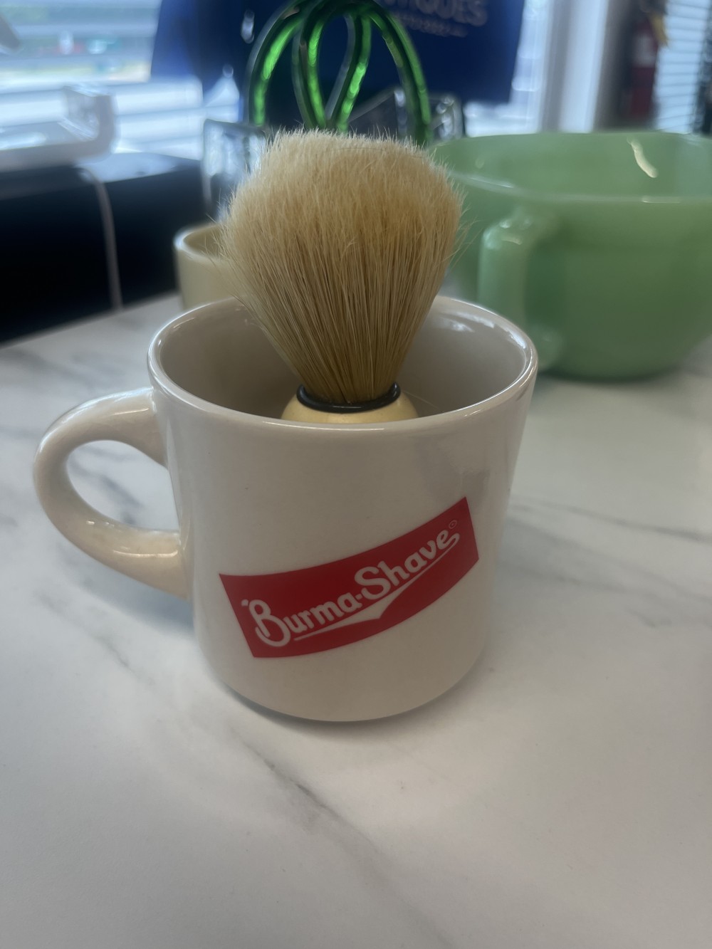 Vtg Burma Shave ceramic mug/soap/brush