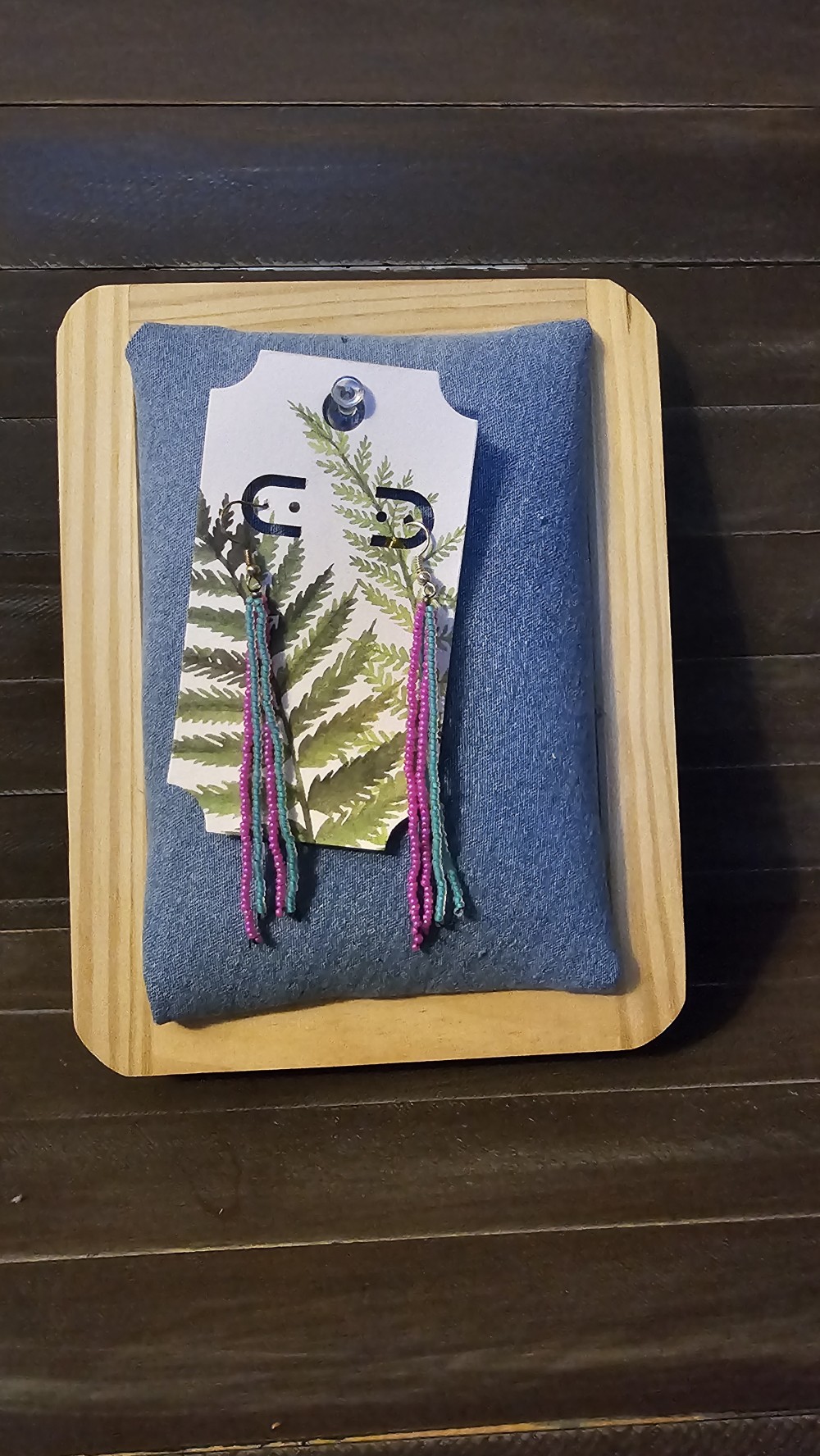 Long turq/pink beaded earrings