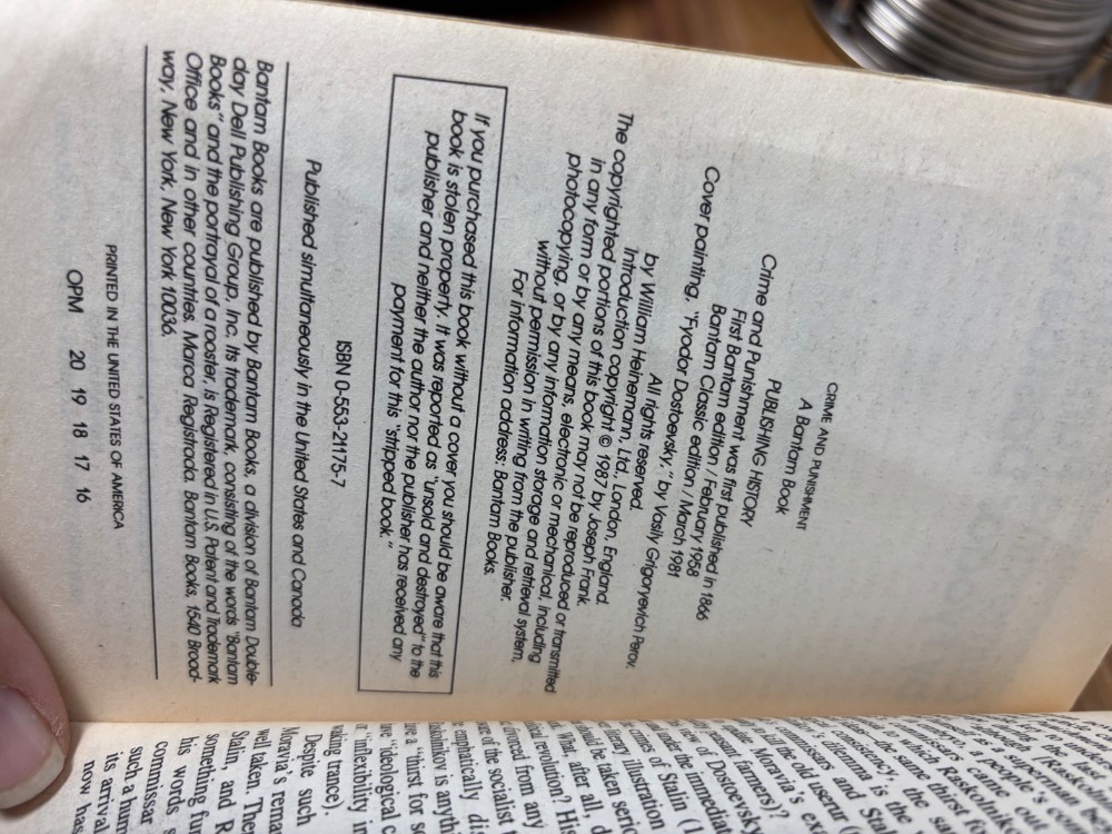 Book Crime and Punishment by Fyodor Dostoevsky Bantam Classic 1981 Paperback