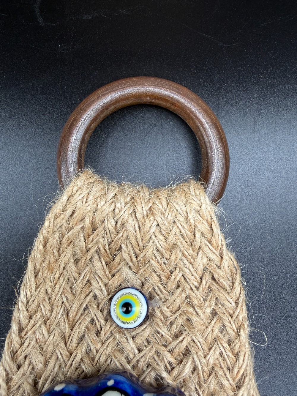 Turkish Evil Eye & Ceramic Hamsa Jute Wall Hanging