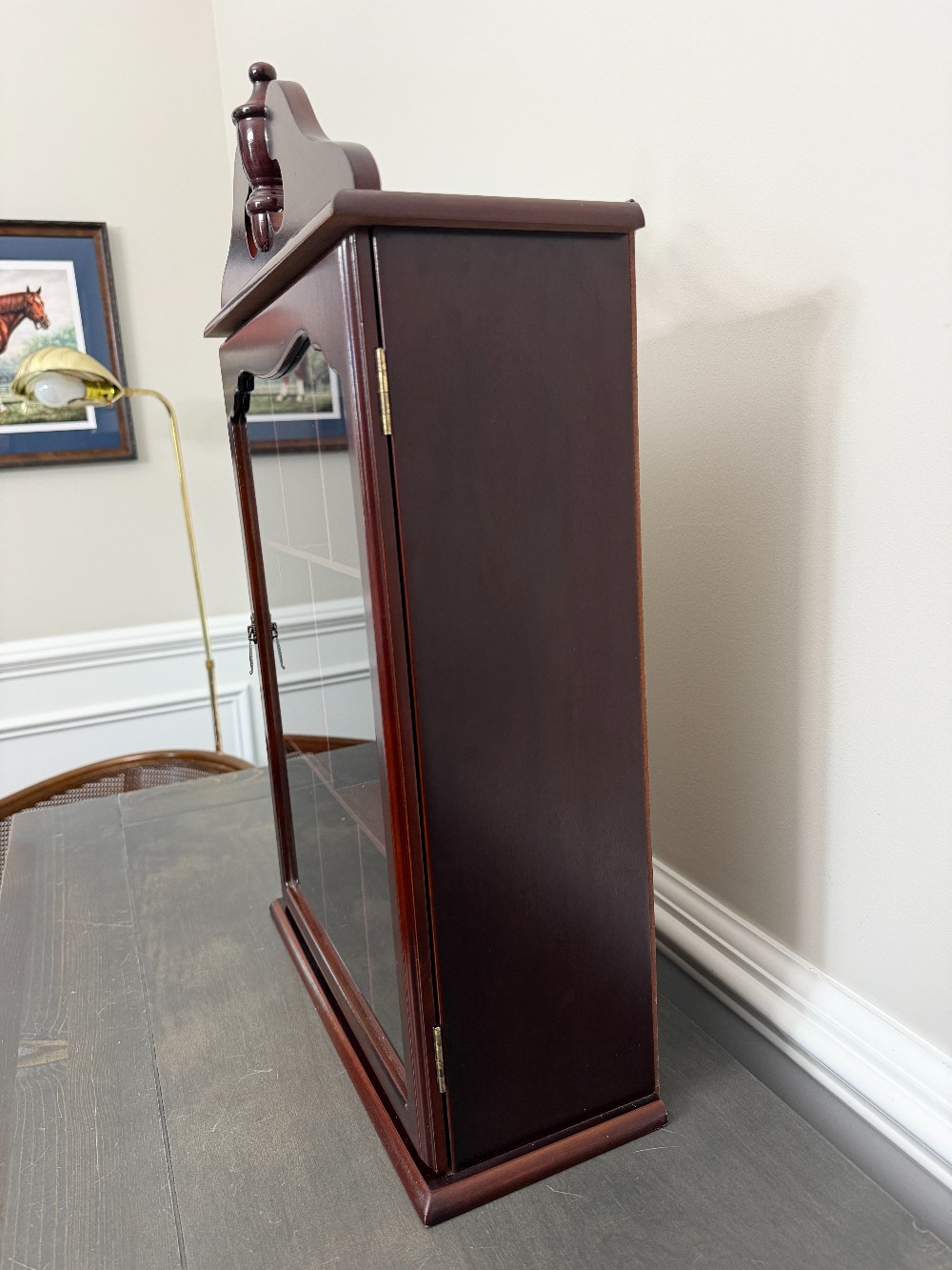 Vintage Wall-Mounted Mirrored Wooden Curio Trinket Cabinet