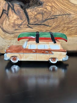 Dept 56 Woody & Camper Station Wagon Blue Camper Christmas Ornaments 2 piece Set
